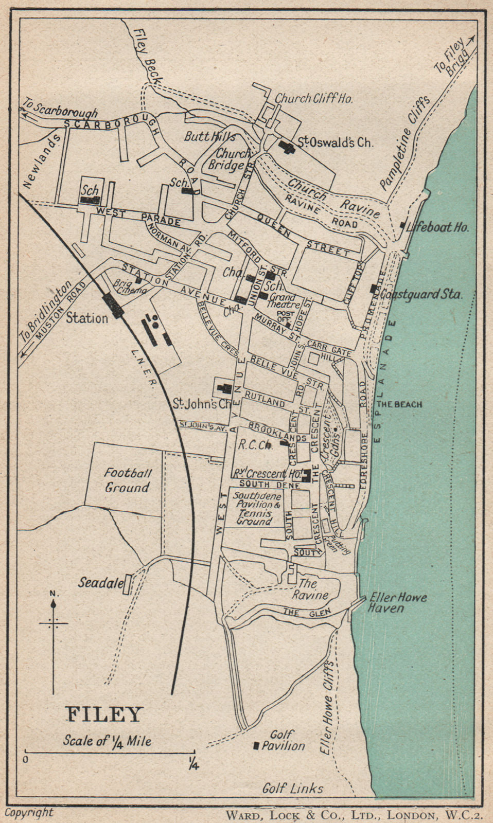 FILEY vintage town/city plan. Yorkshire. WARD LOCK 1945 old vintage map chart